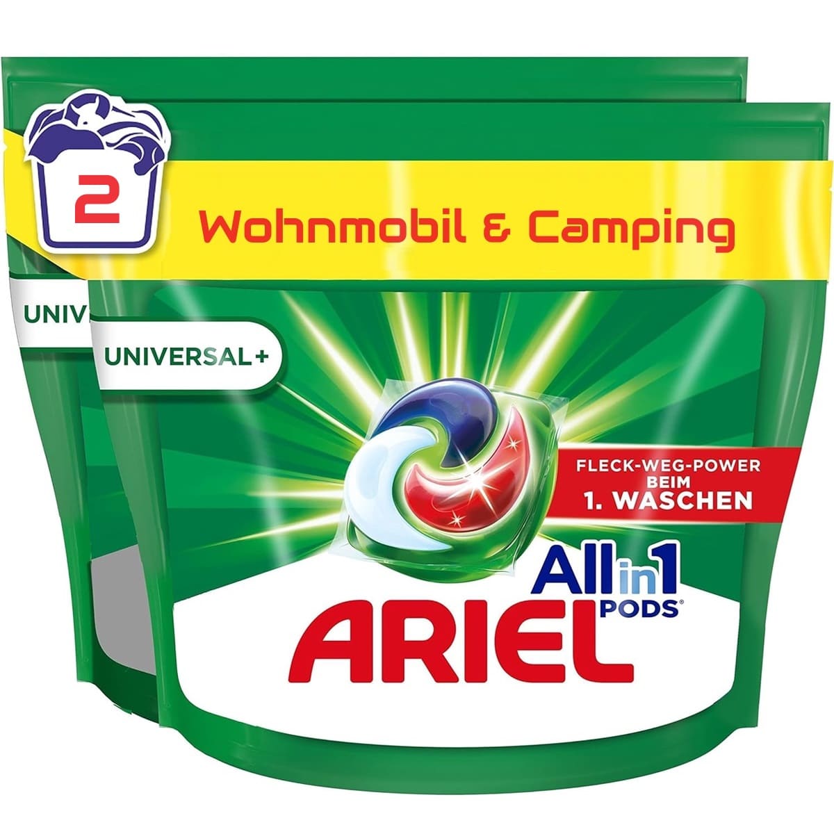Ariel Waschmittel Pods All-in-1 kraftvolle Fleckenentfernung in nur 1  Waschgang (2 Stck) - CRAFTMAX