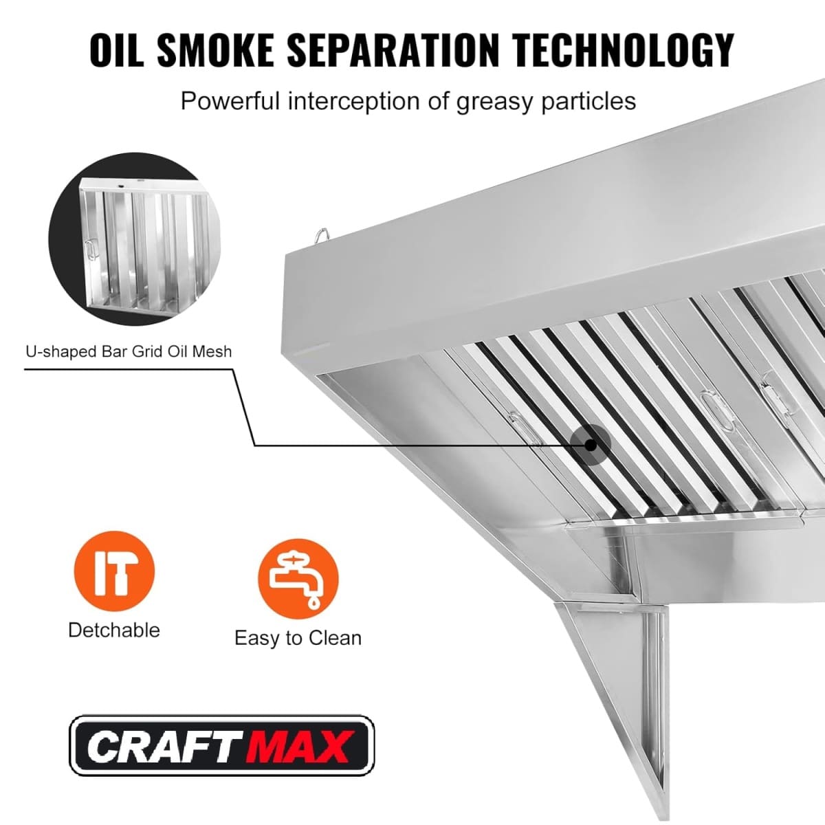 GASTRO Edelstahl Gewerbe Dunstabzugshaube, 120x76cm Ablufthaube, leichte Wandhaube für Konzessionsanhänger, Imbissanhänger, Foodtrucks, Ölfilternetz (4)