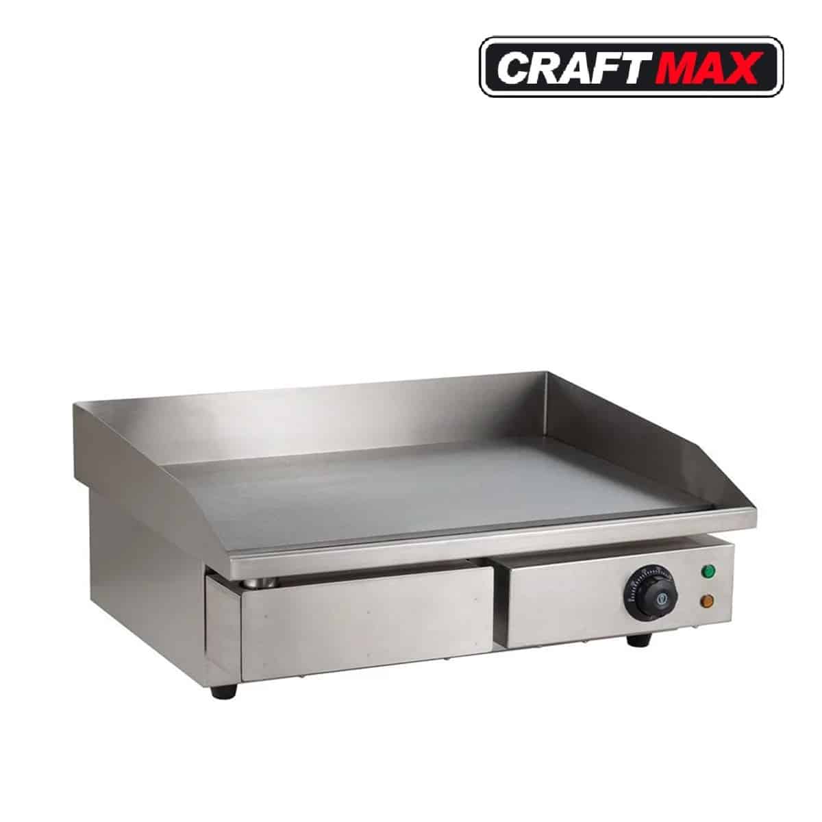 Gastro Edelstahl Elektro Bratplatte, glatt 3kW, 230V Tischgerät, Grillplatte, Fettrille mit Auffang 550x470mm (1)