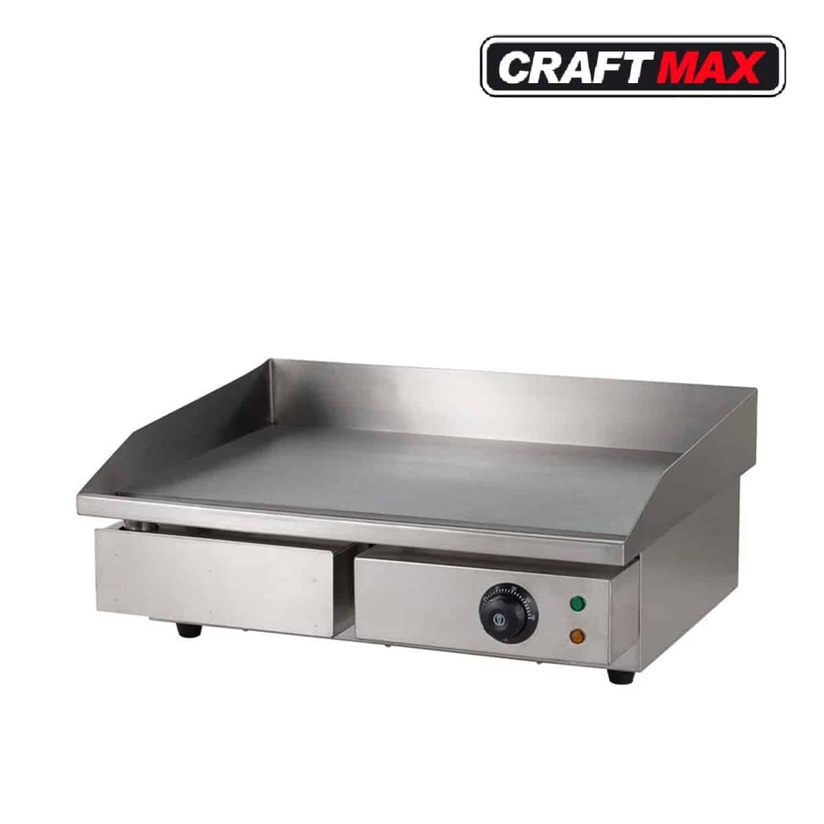 Gastro Edelstahl Elektro Bratplatte, glatt 3kW, 230V Tischgerät, Grillplatte, Fettrille mit Auffang 550x470mm (2)