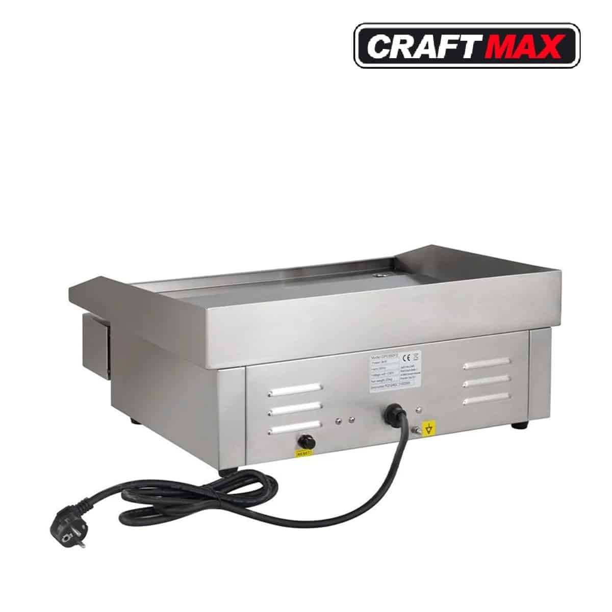 Gastro Edelstahl Elektro Bratplatte, glatt 3kW, 230V Tischgerät, Grillplatte, Fettrille mit Auffang 550x470mm (3)