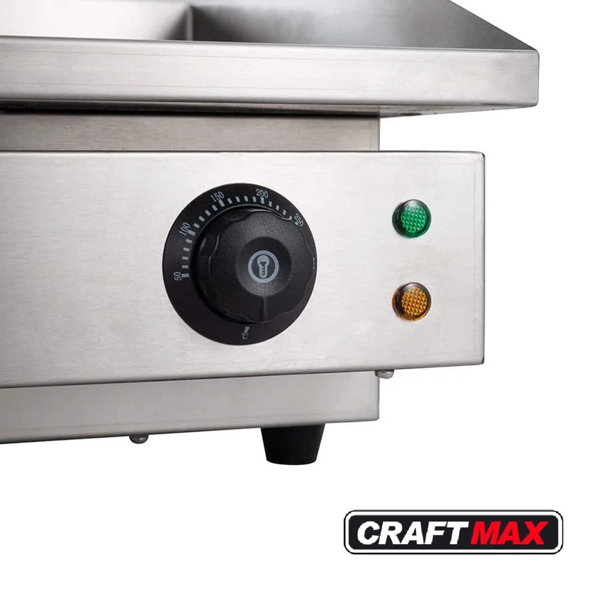 Gastro Edelstahl Elektro Bratplatte, glatt 3kW, 230V Tischgerät, Grillplatte, Fettrille mit Auffang 550x470mm (4)