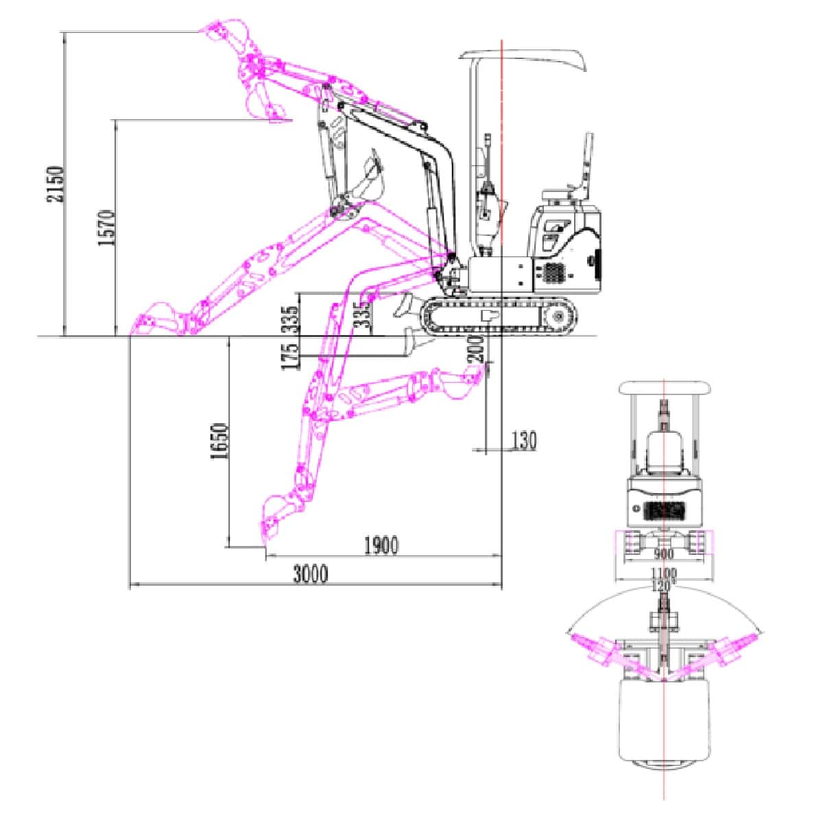 Kettenbagger XT 9,5PS7KW Diesel Joystick, schwenkbarer Baggerarm, verstellbare Fahrwerkweite, Ölkühler, 1.65m Grabtiefe, 940 (7)