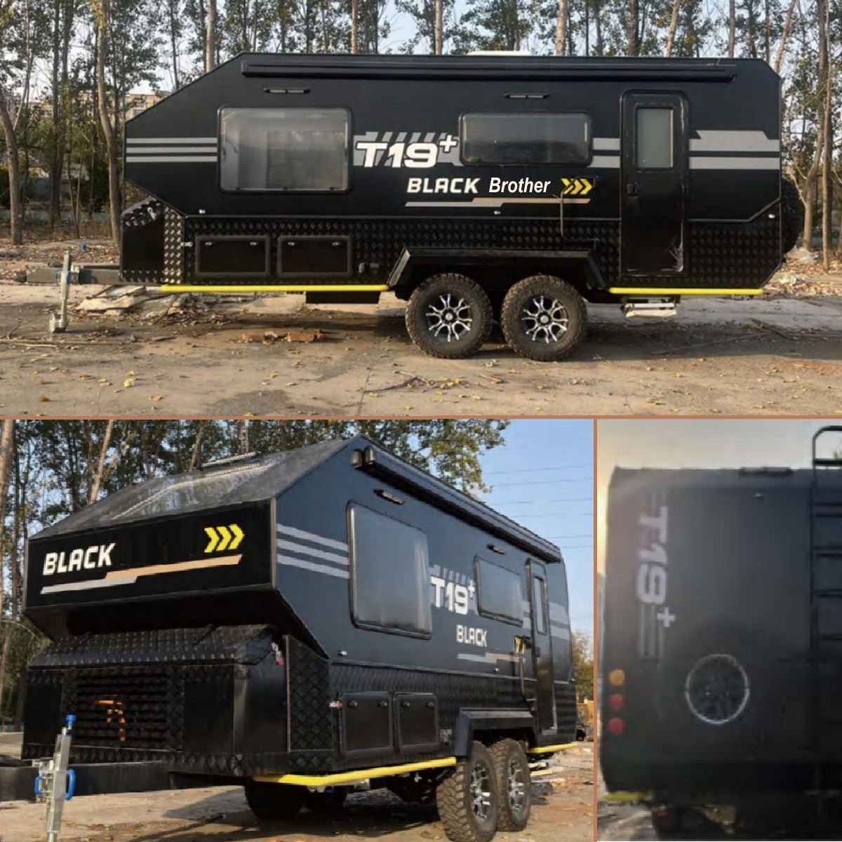 CRAFTMAX® BLACK BROTHER EXP-35 Extreme OffRoad Caravan Tandem ThermoSandwich 5.37x2.05x2.50m, vollausgestattet mit Möbel, Bett, Küche, Sanitär, Heizung - 100kmh