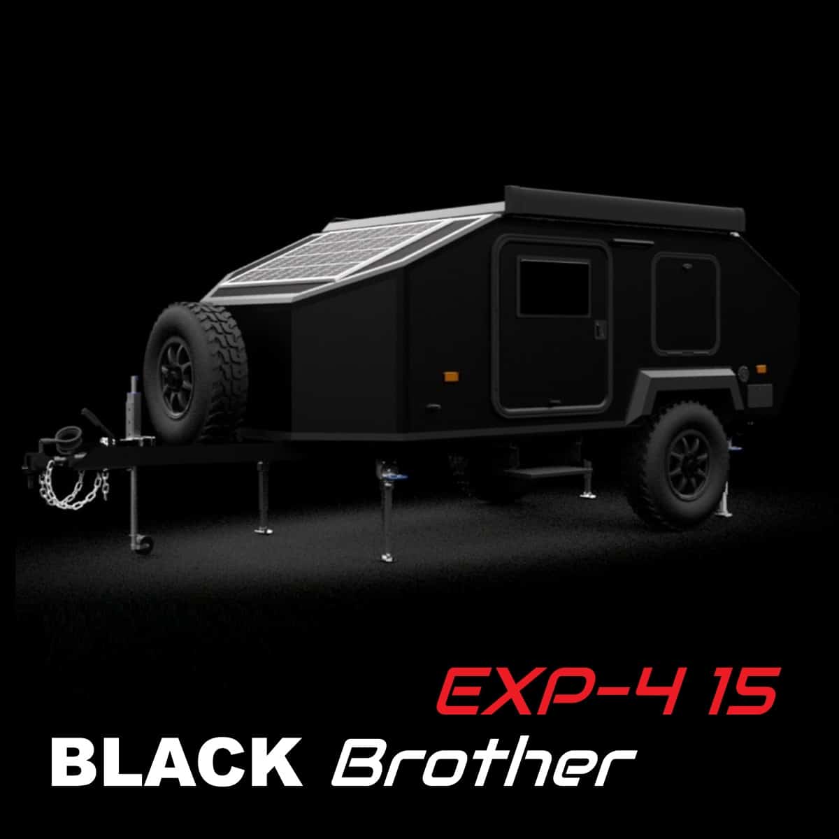 CRAFTMAX® BLACK BROTHER EXP-4 15 Extreme OffRoad Caravan Tandem ThermoSandwich 4.00x1.70x1.30m, vollausgestattet mit Möbel, Bett, Küche, Sanitär, Heizung - 100kmh