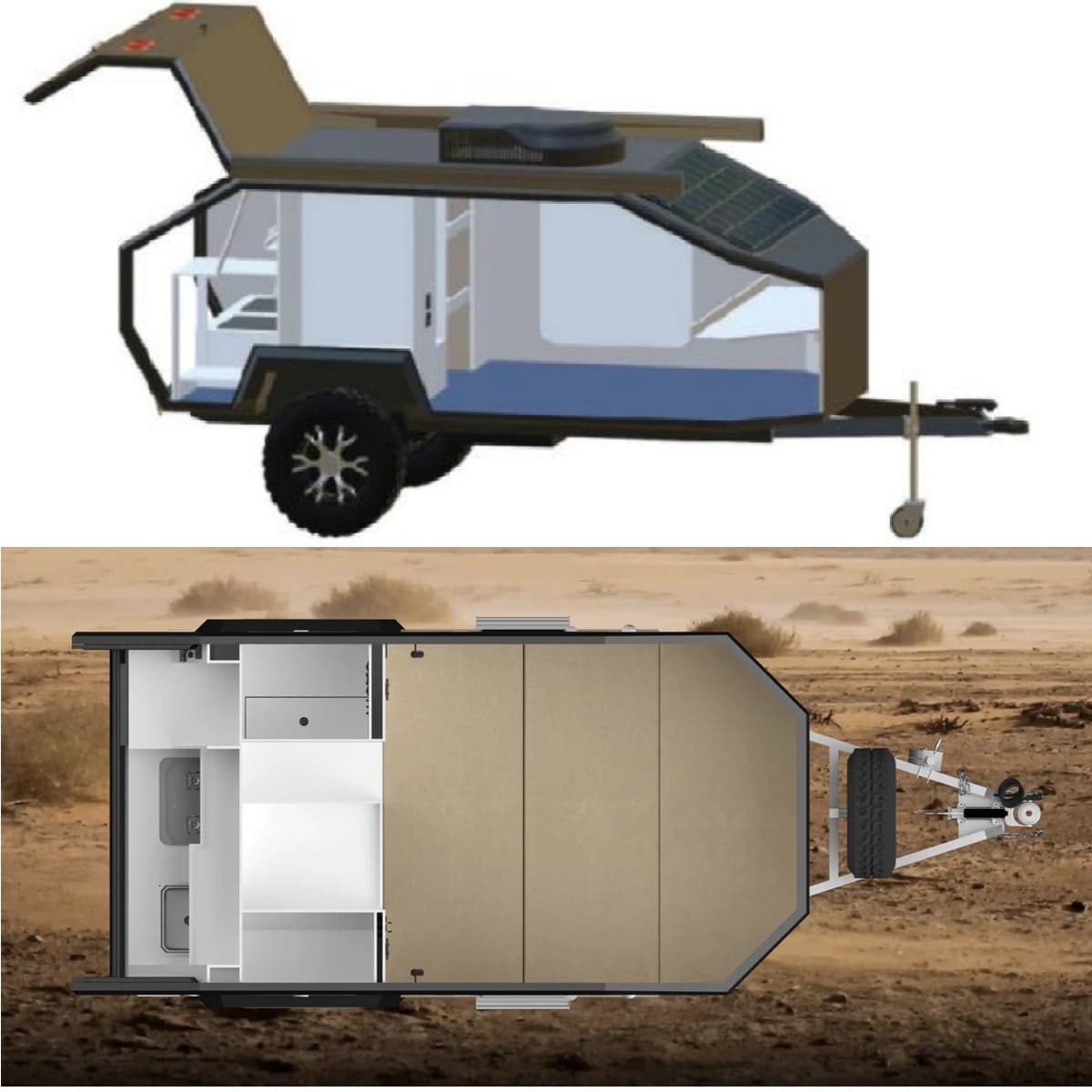 CRAFTMAX® BLACK BROTHER EXP-4 15 Extreme OffRoad Caravan Tandem ThermoSandwich, vollausgestattet mit Möbel, Bett, Küche, Sanitär, 2 - 3 Schlafplätze, Heizung (21)