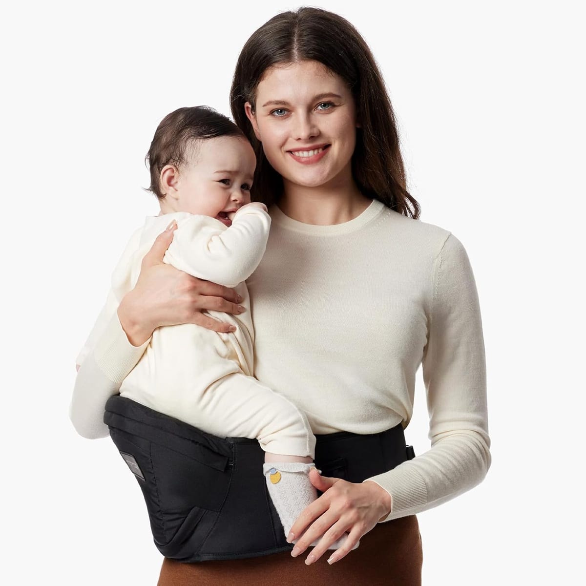 babyluzi® Hüftsitz-Babytrage für Neugeborene - Kleinkinder bis 20 kg, 3D-Bauchschutz & EVA-Massageplatte, verschiedene Taschen (1)