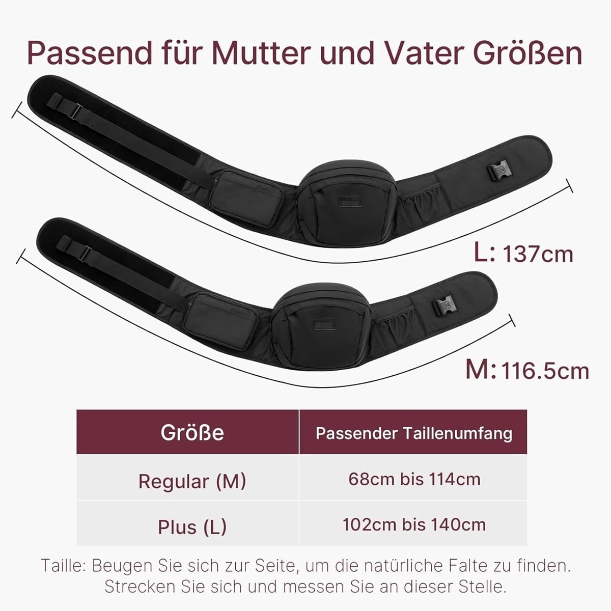 babyluzi® Hüftsitz-Babytrage für Neugeborene - Kleinkinder bis 20 kg, 3D-Bauchschutz & EVA-Massageplatte, verschiedene Taschen (2)