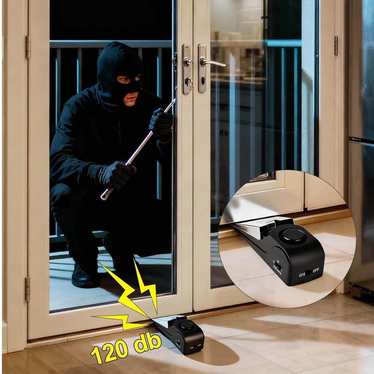 vibration wohnung SAEFTY FIRST Türstopper-Alarm, 120 dB Sicherheitsalarm,  Bodenkeil-Türstopper-Sirene, Türsicherheitsgeräte für Reisen, Wohnung,  Hotel und Zuhause - schwarz