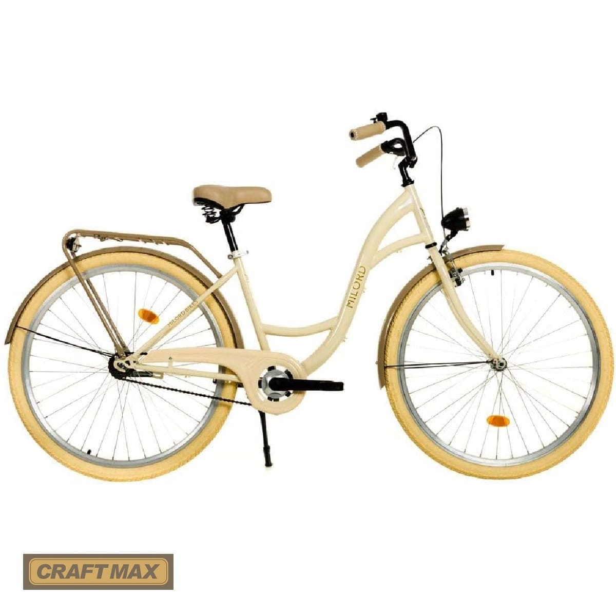 HIGHLANDER "Hollandrad" 26 Zoll Damen Fahrrad im Retro Design mit  Rcktrittbremse und Gepcktrger (goldmetallic / braun) - CRAFTMAX